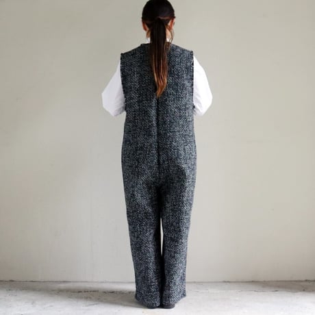 **再入荷** KAH:KI カーキ TWEED OVERALLS ツイードオーバーオール　#ブラック　【送料無料】