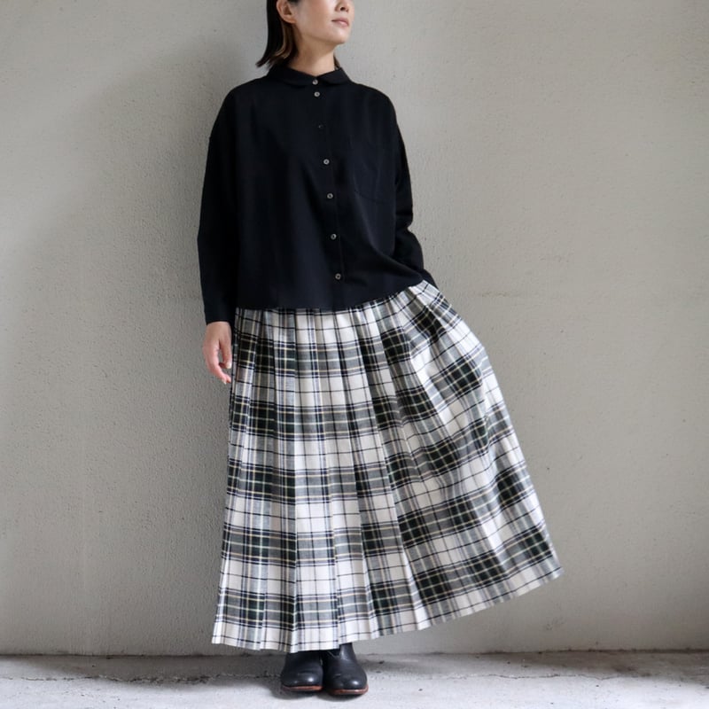 LinenYa リネンヤ コットンツイルトラッドチェックプリーツスカート