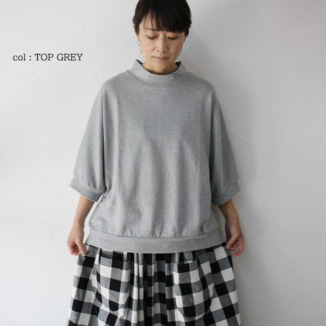 **またまた再入荷** Linenya リネンヤ　5分袖モックネックプルオーバー　#杢グレー、グレー、チャコール
