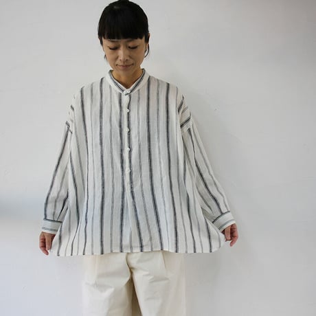 ARTE POVERA アルテポーヴェラ　リネンストライプスタンドシャツ　#白、レンガ、ネイビー　【送料無料】