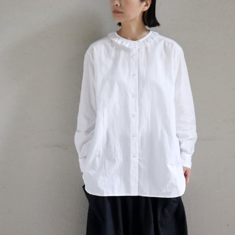 homspun ホームスパン　ハイカウントクロスフリルブラウス　#ホワイト、チェック、ストライプ