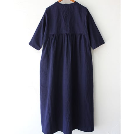 homspun ホームスパン　C/Lウェザーヨーク切替七分袖ワンピース　#ネイビー、ブラック