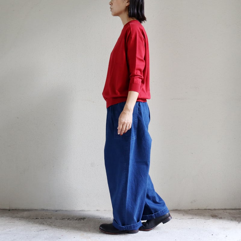 homspun ホームスパン サルエルパンツ homspun(ホームスパン）/ インディゴバイヤスインレイ裏毛カットソー