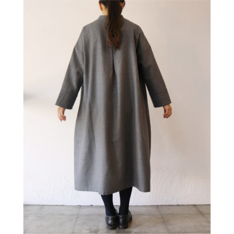 LinenYa リネンヤ ウールバンドカラーワンピース #ネイビー、グレー
