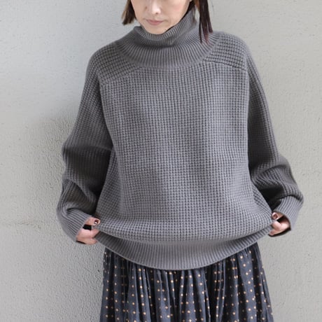 homspun ホームスパン　メリノウールワッフル編みプルオーバー　#オフホワイト、モスグレー、グリーン、ネイビー　【送料無料】