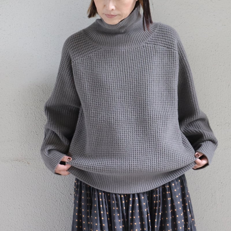 homspun ホームスパン メリノウールワッフル編みプルオーバー #オフ
