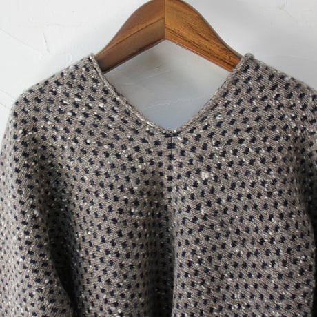 **再入荷**homspun ホームスパン　ナチュラルネップジャガードカーディガン　#ベージュ、ブラウン