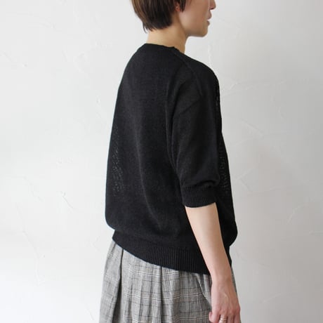 **再入荷** LinenYa リネンヤ as it is. 和紙混クルーネック半袖ニット　#ブラック、ベージュ