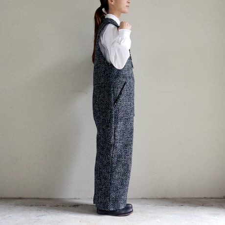 **再入荷** KAH:KI カーキ TWEED OVERALLS ツイードオーバーオール　#ブラック　【送料無料】