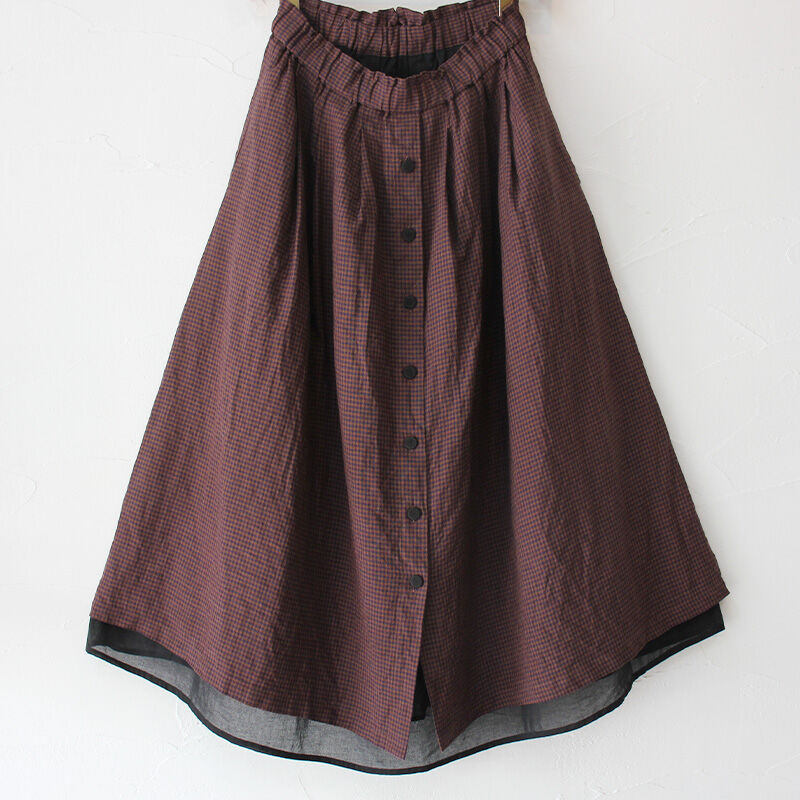 ❋ 新品 タグ付 MAGALI マガリ 麻 ギンガム ロングスカート リネン MAGALI マガリ フレンチリネン・ギンガム・レイヤードスカート