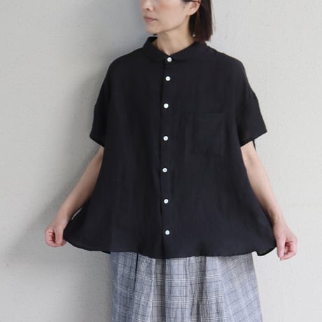 **またまたまた再入荷** LinenYa リネンヤ　リネン丸襟ブラウス　#ブラック、ホワイト