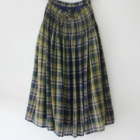 maison de soil メゾンドソイル　WOOL COTTON TWILL WEAVE CHECK MINI PINTUCK FLARED SKIRT　綿ウールチェックピンタックスカート