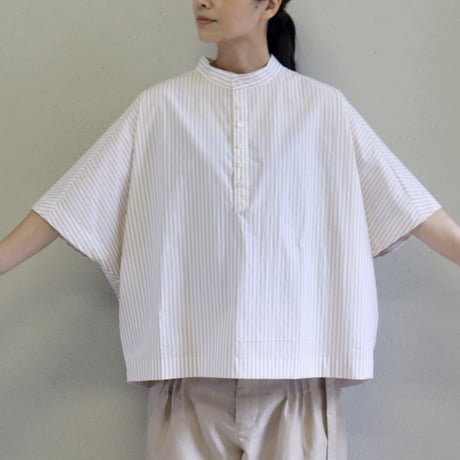 **またまたまた再入荷** LinenYa リネンヤ　近江タンブラーヘンリーネックブラウス　#ブラック、ネイビー、ベージュ、レッド