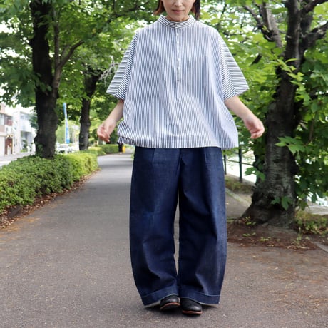 **またまたまた再入荷** LinenYa リネンヤ　近江タンブラーヘンリーネックブラウス　#ブラック、ネイビー、ベージュ、レッド