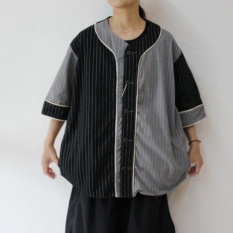 FUNSET OF ART ファンセットオフアート　ピンストライプOXベースボールシャツ #ブラックｘグレー　【送料無料】