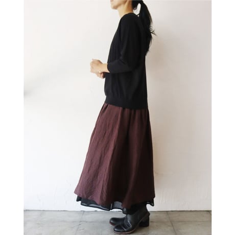 MAGALI マガリ　フレンチリネン・ギンガム・レイヤードスカート　#ブラウン　【送料無料】