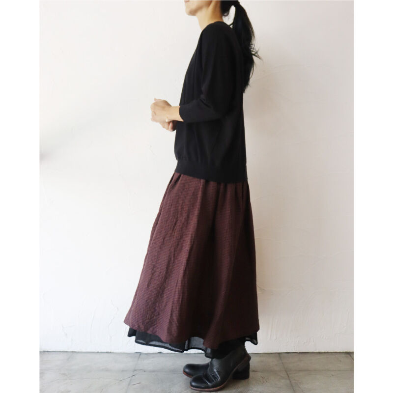 MAGALI マガリ フレンチリネン・ギンガム・レイヤードスカート