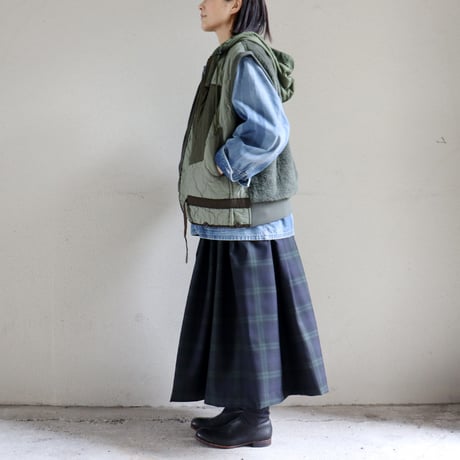 **再入荷** TRAVAIL MANUEL トラバイユマニュアル　ウールトロチェックタックフレアスカート　#ブラックウォッチ