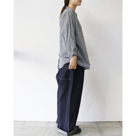 homspun ホームスパン　80/1ギンガムフラットカラープルオーバーブラウス　#グレープ、ブラック、マスタード