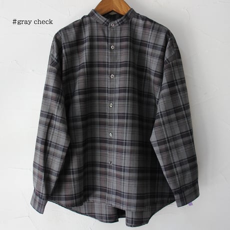 TRAVAIL MANUEL トロチェックバンドカラー長袖シャツ　#ネイビー、グレー　【送料無料】