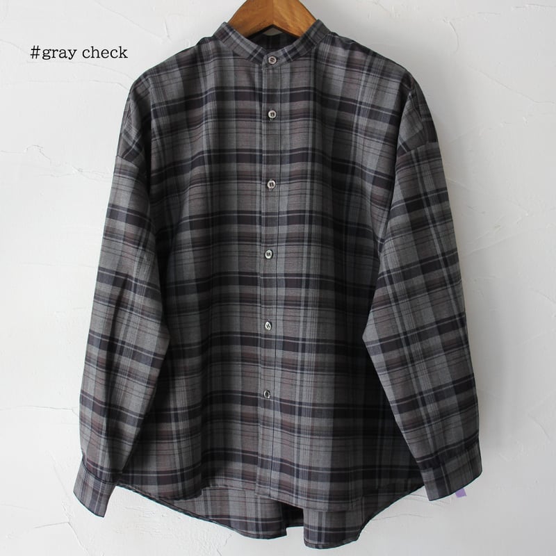 TRAVAIL MANUEL トロチェックバンドカラー長袖シャツ #ネイビー