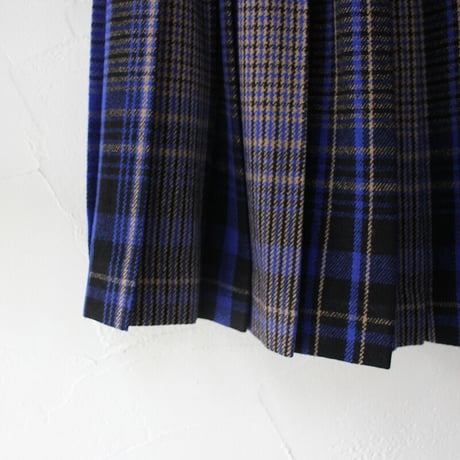 **最終在庫到着** Linenya リネンヤ　ウールチェックプリーツスカート　wool check pleated skirt　【送料無料】