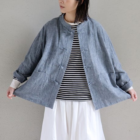 atelier naruse アトリエナルセ　コットンヘンプインディゴチャイナブラウス　cotton hemp indigo Chinese blouse