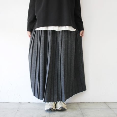 LinenYa リネンヤ　ウールプリーツスカート　#ブラック、グレー　【送料無料】