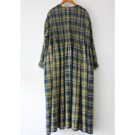 maison de soil メゾンドソイル WOOL COTTON  CHECK CREW NECK P/O DRESS WITH MINI PINTUCK　綿ウールチェックピンタックワンピース
