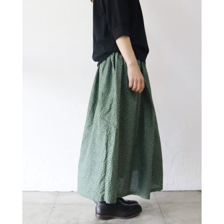 **再入荷** homspun ホームスパン　キャラコ小花プリントギャザースカート　#グリーン、ネイビー　【送料無料】
