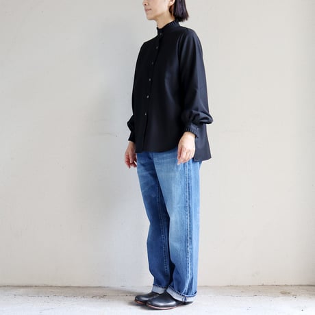 **再入荷** amne アンヌ　GABARDINE frilled blouse　ギャバジンフリルブラウス　#ブラック