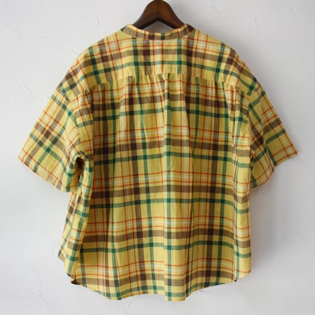 **またまた再入荷**　LinenYa リネンヤ　チェックハンドカラー半袖シャツ　#ブルー 、イエロー 【送料無料】