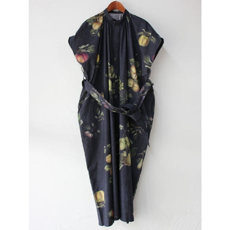 ASEEDONCLOUD アシードンクラウド　Mitsuyakusou botanical print Prayer smock dress　#Black　【送料無料】