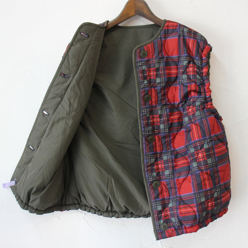 maomade マオメイド キルトリバーシブルベスト #グリーンチェック