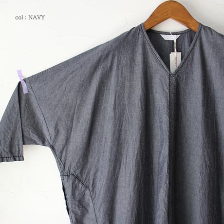 **再入荷** homspun ホームスパン　ライトオンスシャンブレープルオーバーワンピース　#ブルー、ネイビー、ブラック