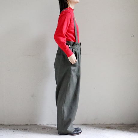 **size2のみSALE**atelier naruse アトリエナルセ　カツラギコットンリネンサスペンダーパンツ　#オリーブ、ネイビー