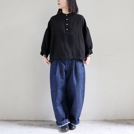 **またまたまた再入荷** LinenYa リネンヤ　リネンスタンドカラーブラウス　#ブラック、ベージュ、ネイビー、チャコール、ホワイト、グレー