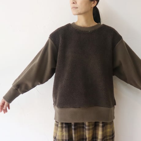 ARTE POVERA アルテポーヴェラ　イタリアトスカーナボア＆フリースMIXクルートレーナー　#ブラウン