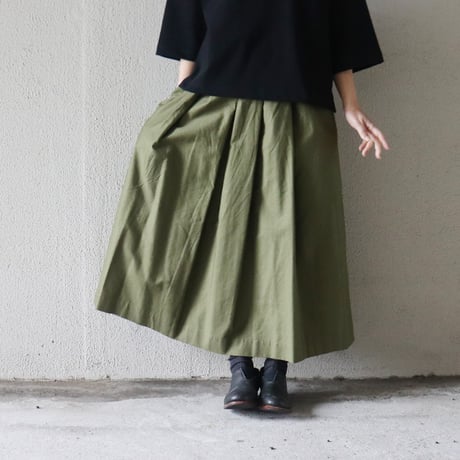 LinenYa リネンヤ　バックサテンワッシャータックスカート　#グリーン、ブラック