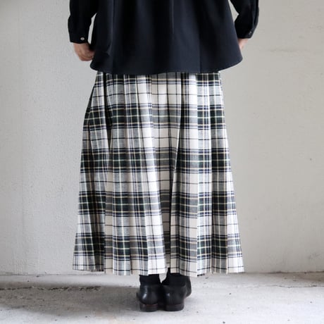 LinenYa リネンヤ　コットンツイルトラッドチェックプリーツスカート　#グリーンチェック