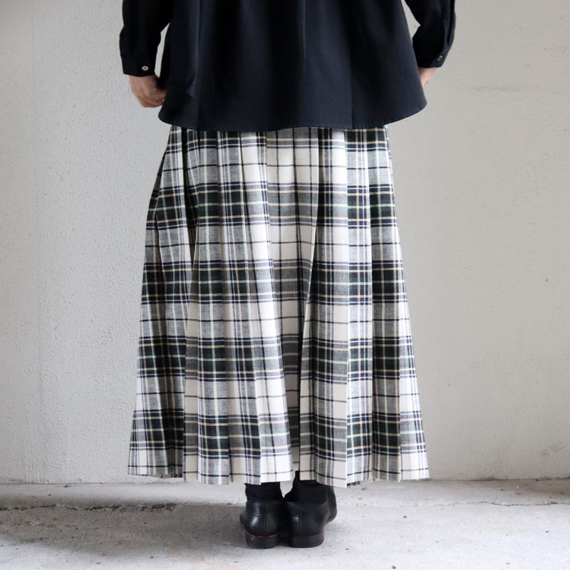 LinenYa リネンヤ コットンツイルトラッドチェックプリーツスカート