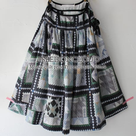 ASEEDONCLOUD アシードンクラウド　Mosaic quilt print Tree carol skirt #black 【送料無料】