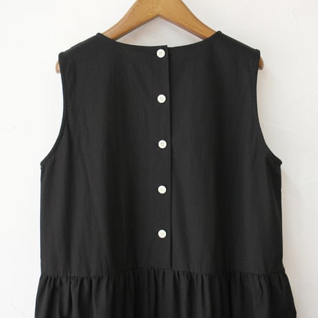 **またまたまた再々入荷** Linenya リネンヤ　コットンリネンティアードワンピース（薄地）　#ブラック　【送料無料】