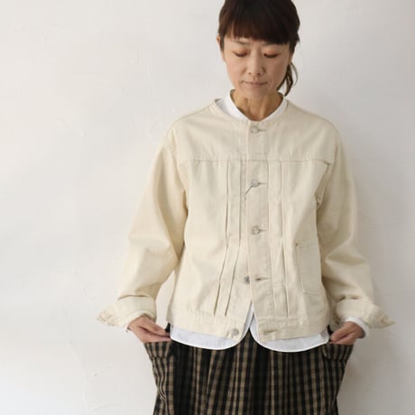**再入荷** atelier naruse アトリエナルセ cotton denim no collar jacket コットンデニム ノーカラージャケット #インディゴ、生成り