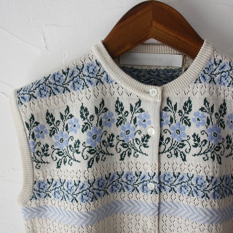 ASEEDONCLOUD アシードンクラウド　Flower Jacquard Knit Vest #オフ白、ブラック　【送料無料】