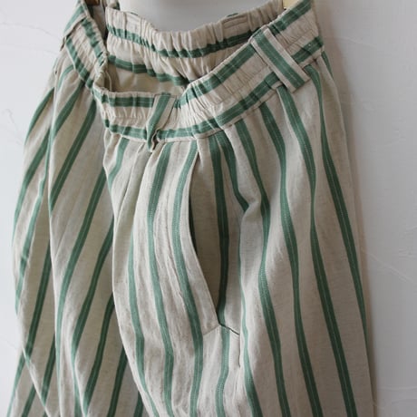**再入荷** atelier naruse アトリエナルセ　コットンリネンストライプガウチョパンツ #グリーン、ブラック　【送料無料】
