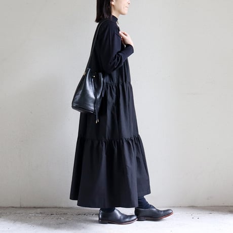 **またまたまた再々入荷** Linenya リネンヤ　コットンリネンティアードワンピース（薄地）　#ブラック　【送料無料】