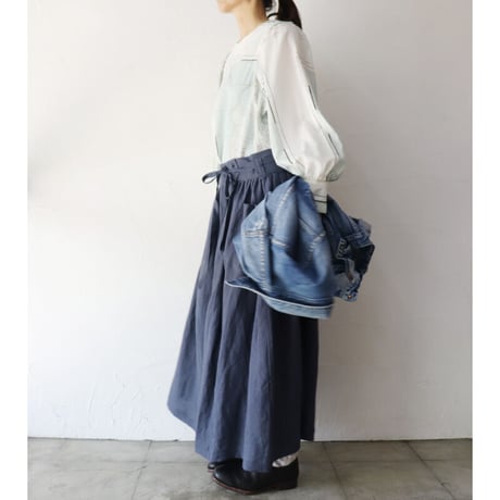 MAGALI マガリ　ベルガモリネン·ラップ風ギャザースカート　#ローズ、ネイビー