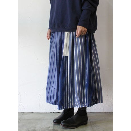 **再入荷**Tigre Brocante ティグルブロカンテ　ストライプMIXバレルロングスカート　#ネイビー【送料無料】