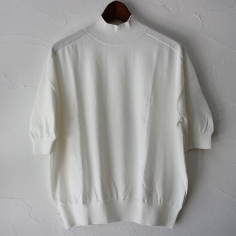 **またまたまた再入荷** LinenYa リネンヤ as it is.  コットンモックネック5分袖ニット　#ネイビー、ブラック、ホワイト